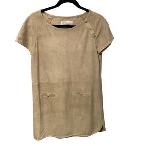 Yves Salomon Perforated Lamb Suede Leather Mini Dress Beige 38 / US 6 AS IS